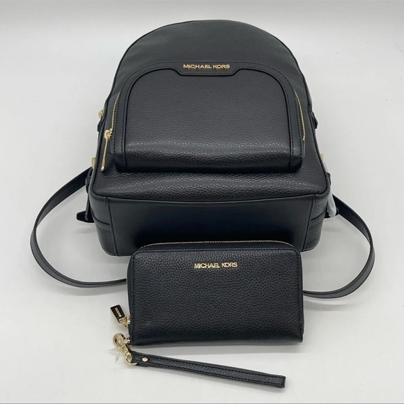 Michael Kors Medium Jaycee Backpack & MF Phone Case Wallet Black/Goldd - Picture 6 of 11